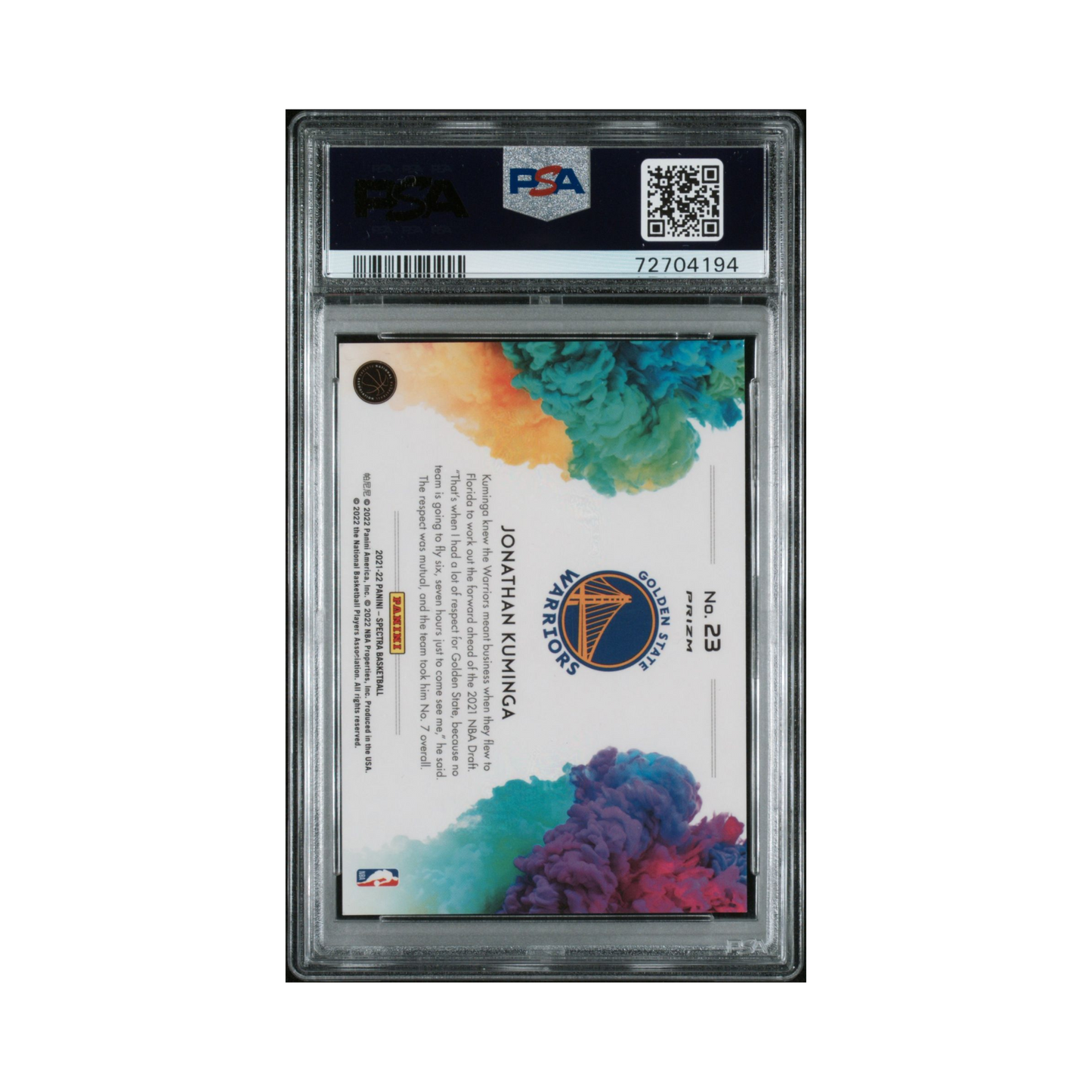 2021 Panini Spectra Jonathan Kuminga Colorblast RC PSA 10