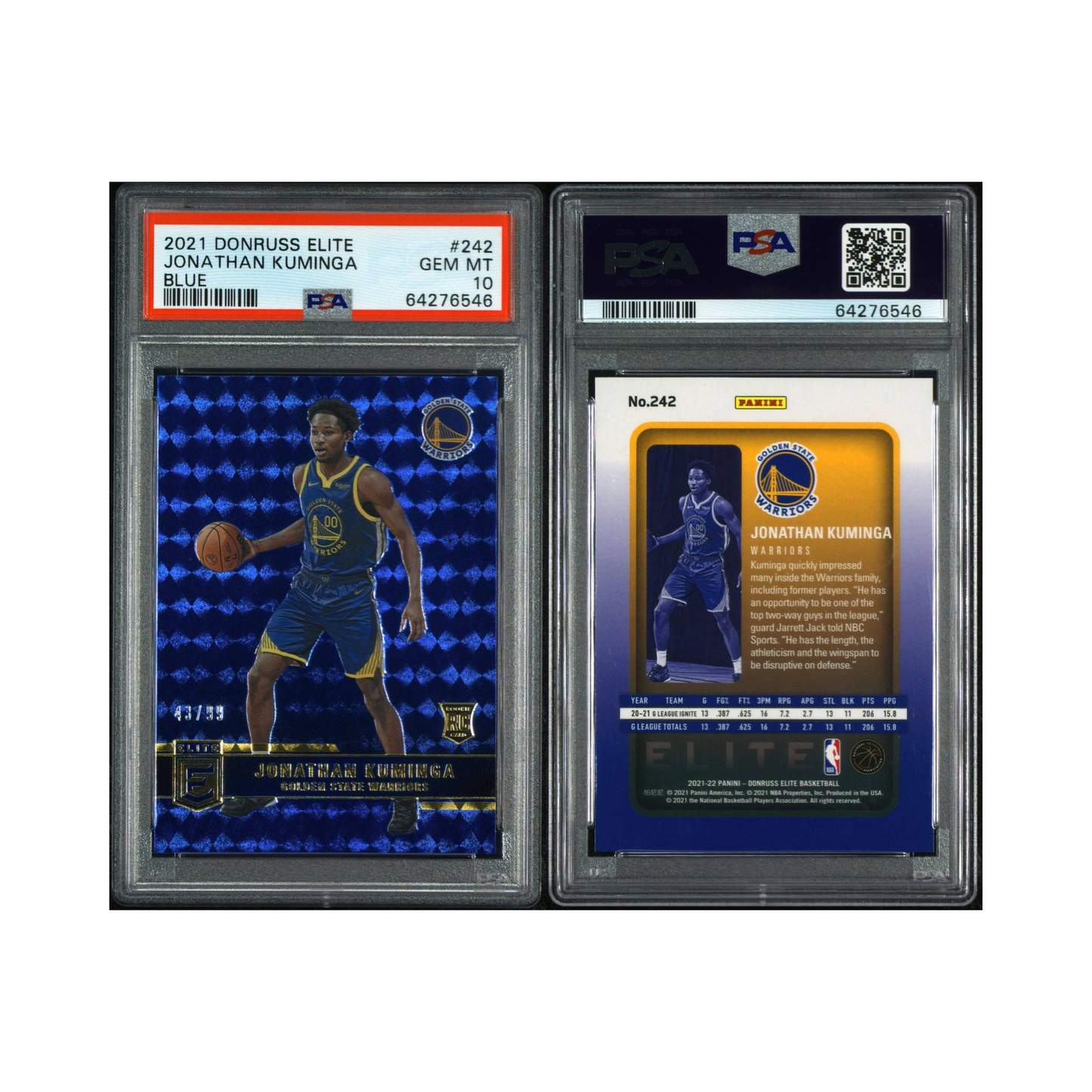 2021 Donruss Elite Jonathan Kuminga Blue /99 Color-Match RC PSA 10